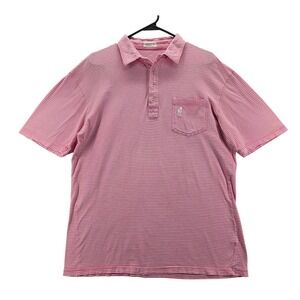 Johnnie-O Mens Pink White Striped Cotton Short Sleeve Polo Shirt Pocket Size M